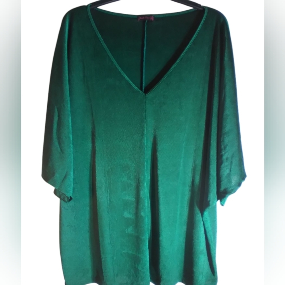 Sheila Rose Green V-Neck Women's Top Size 3x Flowy Stretchy Mobwife Flashy Party